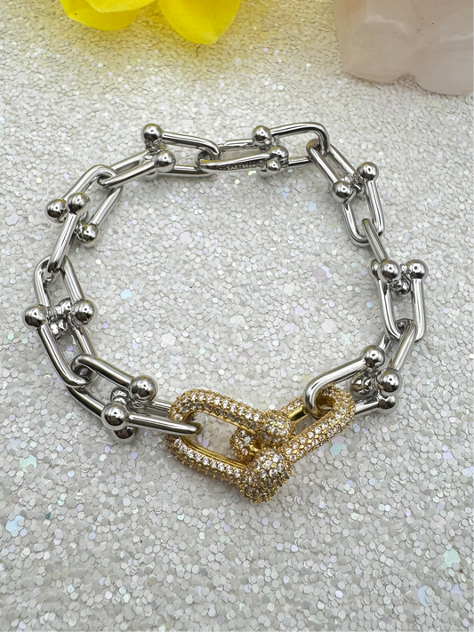 Stoned Charm Chunky U Link Bracelet in 3 Styles