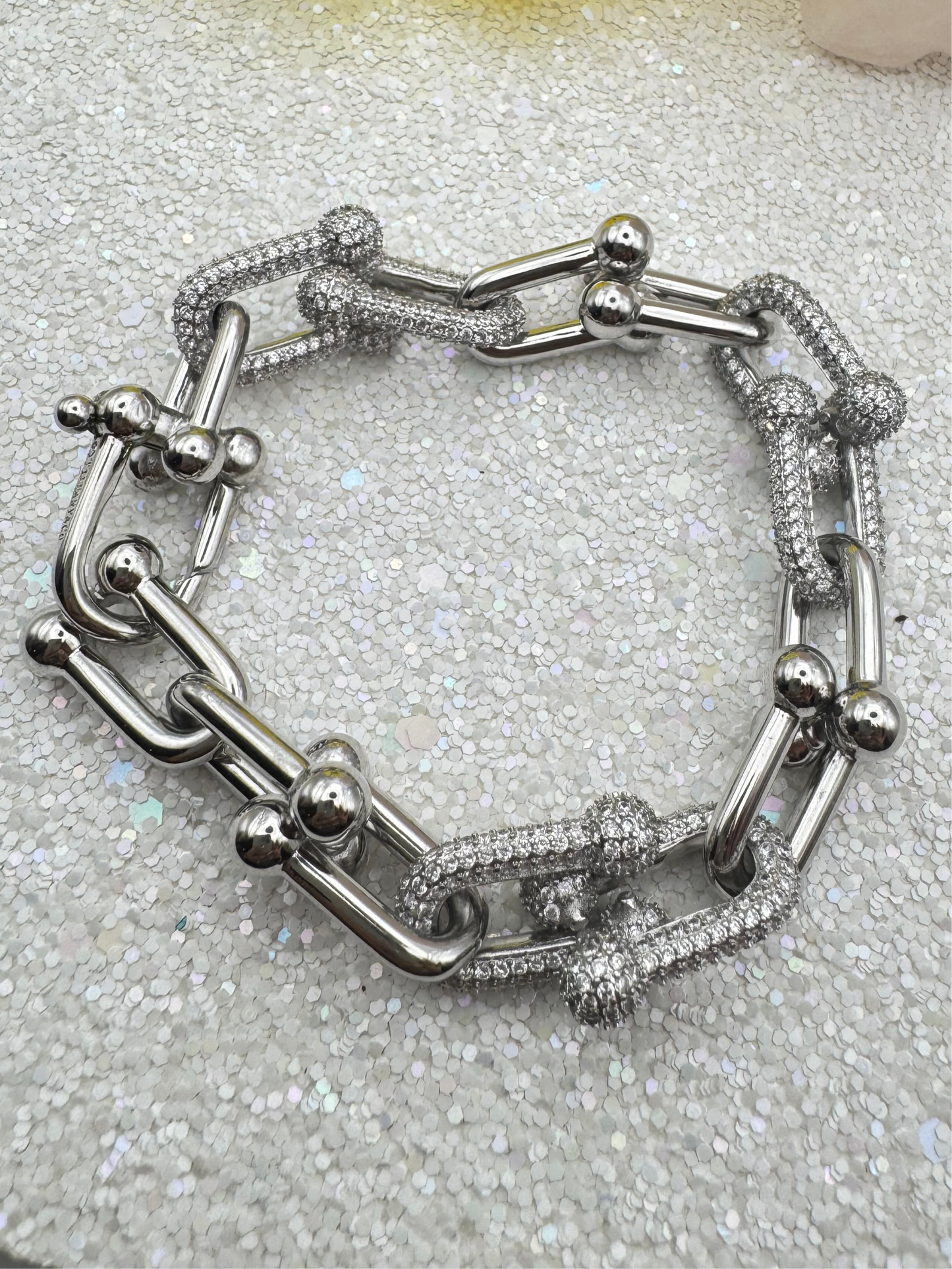 Stoned Charm Chunky U Link Bracelet in 3 Styles
