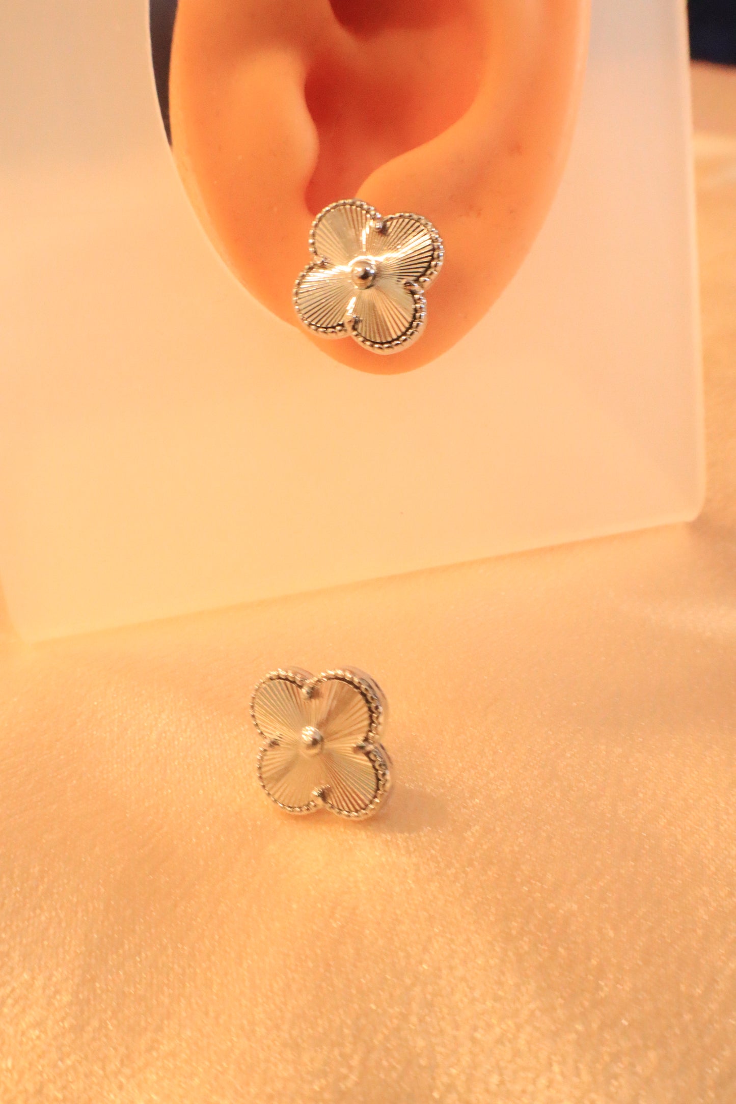 Lucky Blossom Stud / Clip Earrings | Stainless steel 18k Gold and silver Plating