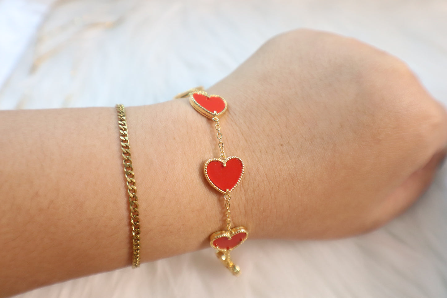 Heart Charm Bracelet | 18k Plated-Gold | Stainless Steel |Hypoallergenic