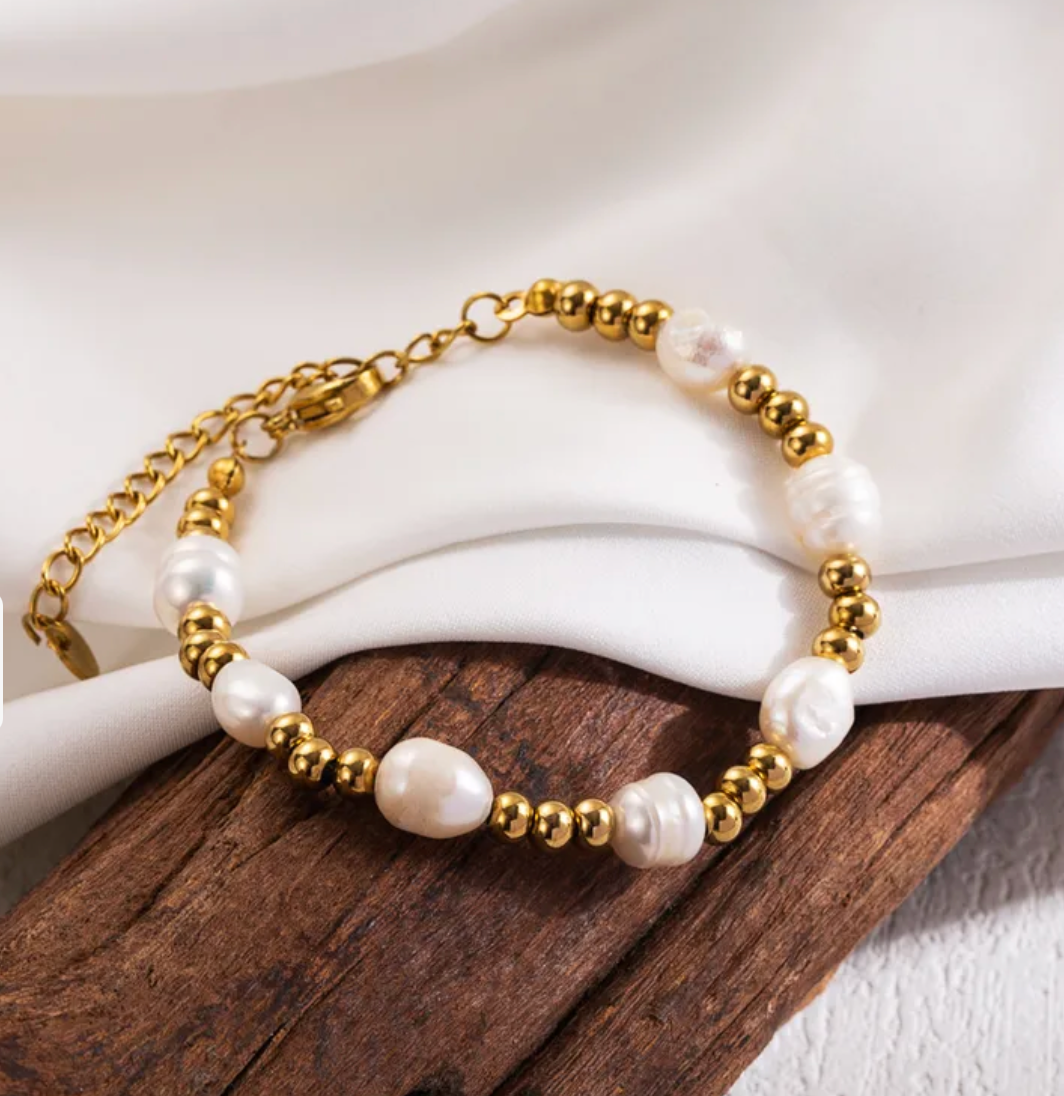 Serenity Pearl Bracelet | Stainless Steel | 18k Gold Plated