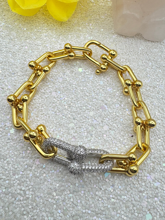 Stoned Charm Chunky U Link Bracelet in 3 Styles